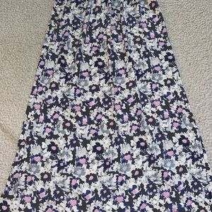 Kensie Black and Pink Floral Maxi Skirt With Double Slit